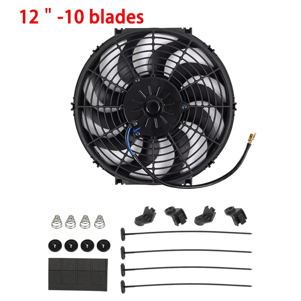 Universal 7/9/10/12/14/16 Inch 12V 80W Car Radiator Cooling Fan Blade – Electric Air Conditioning Fan Kit 2100RPM