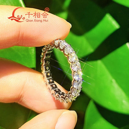 0.1ct 3mm D VVS Moissanite Full Eternity Band Ring – 925 Sterling Silver Engagement & Party Jewelry for Women