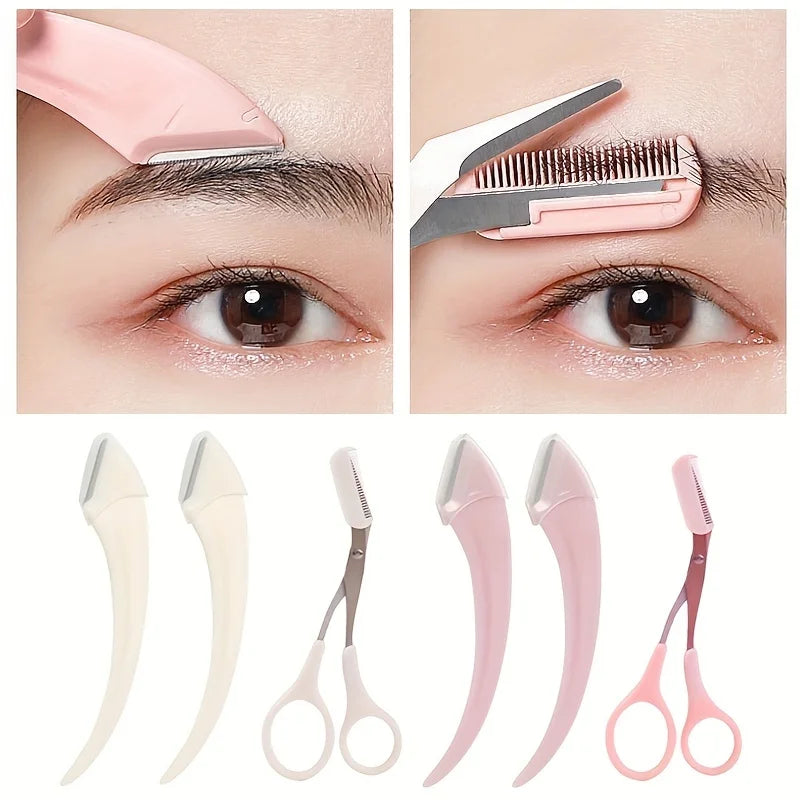 3-Piece Eyebrow Trimmer Set – Stainless Steel Scissors, Comb & Shaver for Eyelash and Beginner Makeup, Precision Removal Accessories